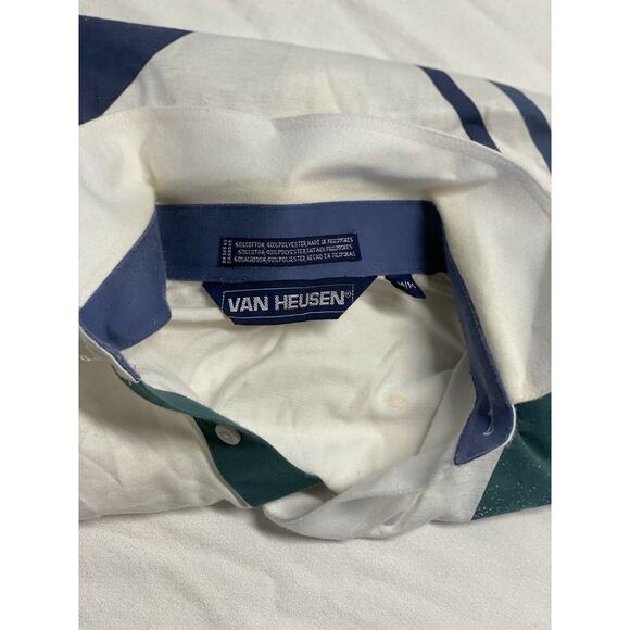 Vintage van heusen men Golf Shirt White Blue Green Polo Players  Sz Medium - Picture 6 of 8